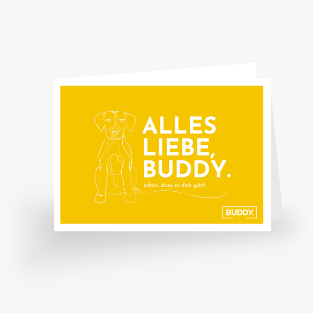 BUDDY. Geschenkgutschein - "Alles Liebe" - zum Ausdrucken - 10,00 € - bei BUDDY. Hundezubehör