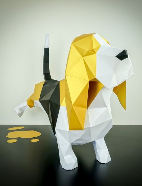 Papertrophy - Dekofiguren - Basset gold / weiss - bei BUDDY. Hundezubehör
